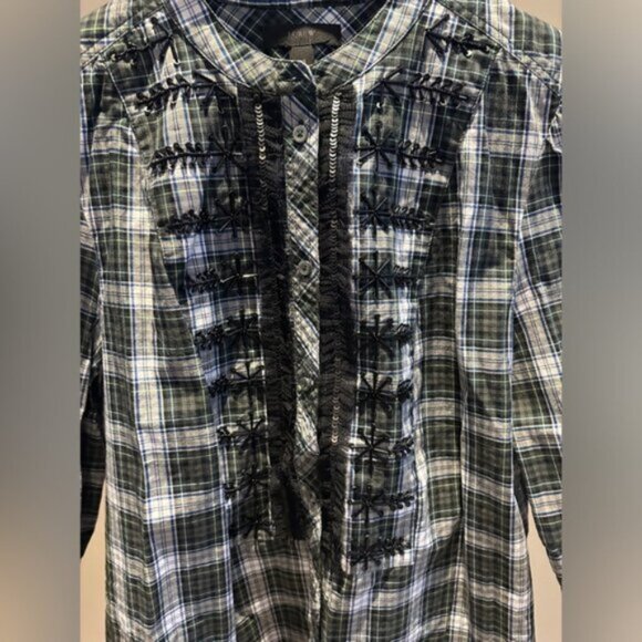 J. Crew Plaid Embellished Shirt XS Long Sleeve Button Down - Picture 2 of 5
